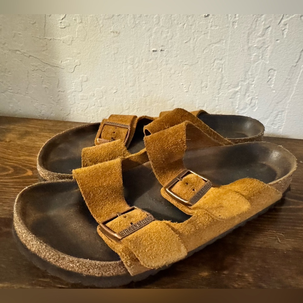 Birkenstock Suede Two-Strap Sandals - Camel Brown